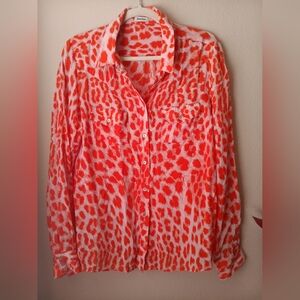Neiman Marcus Red 100% Silk Button Down Shirt Top Size M Medium